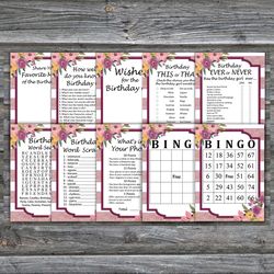 Pink Striped Birthday Party Games bundle,Adult birthday games package,Printable Birthday Games,INSTANT DOWNLOAD