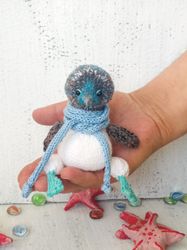 Bird stuffed animal blue footed. Realistic bird amigurumi. Toy bird Booby. Gift blue footed booby plush. Birthday gift