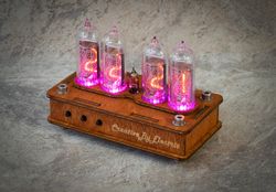 Nixie Tube Clock Case IN-14 4-tubes Table Watch Vintage Gift  Home Decor  Backlight is Purple