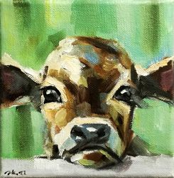 Cow Oil Painting Original Farm Animals Art Cow Baby Portrait Signed MADE TO ORDER