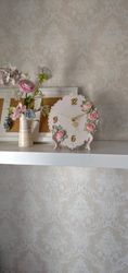 Small pink table clock with roses in shabby chic style Silent wall clock for bedroom Nursery decor Girl's room clock