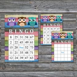 Owl bingo cards,Owl bingo game,Owl Printable bingo cards,60 Bingo Cards,INSTANT DOWNLOAD--385