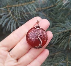 Carnelian Tree Of Life Pendant, Moon Necklace, 9 Year Anniversary Gift for Him, 9th Wedding Anniversary Gift for Husband
