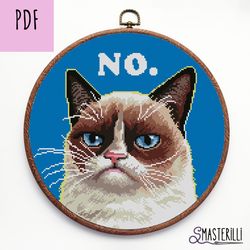 Grumpy Cat cross stitch pattern PDF , sad cat cross stitch pattern , meme kitty embroidery design, modern hoop art