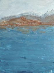 Island Oil Painting Original Art Seascape Wall Art North Sea Waves 9.5 x 7 inches