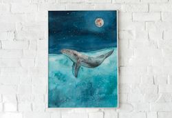 Ocean digital print  Printable wall decor  Watercolor download art  Downloadable print for kidsroom