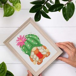 cactus girl , cross stitch pattern, gnome cross stitch, counted cross stitch, cactus cross stitch