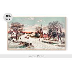 Samsung Frame TV Art digital download 4K, Frame TV Art vintage painting Christmas, Frame TV art landscape winter | 284