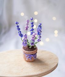 Miniature lavender in a pot, Tiny crochet Lavender, Lavender bouquet, Mini plant pot, Small Violet flower, Fake lavender