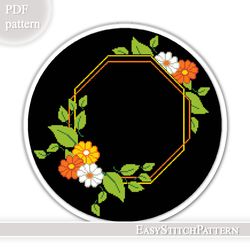 Flower border cross stitch pattern. Cross stitch gift. Floral Wreath cross stitch.
