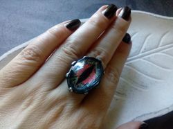 Chunky evil eye, black stained glass ring, Third eye witch ring, Halloween ring, Cat eye ring, Dragon eye ring