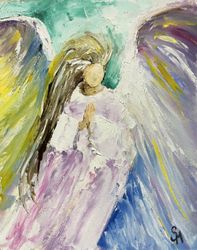 Angel Painting Original Oil Art Faceless Portrait Religious Spiritual
