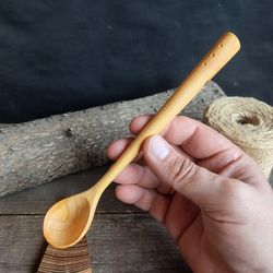 Handmade wooden coffee scoop from apricot wood with long handle