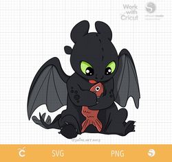 Cute dragon toothless with fish, how to train dragon svg, baby dragon png, night fury svg