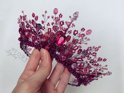 Dark pink crown, Pink tiara, Fuchsia crown, Raspberry tiara,Raspberry crown, Fuchsia tiara, Pink prom crown, Pink diadem