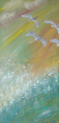 Sea Waves Oil Painting Original Art Seascape Wall Art Birds Seagulls Storm Double Sided Picture 16x8 inch