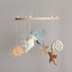 Handcrafted Whale and Ocean Themed Felt Baby Mobile - Customizable Nursery Decor