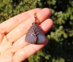 botswana agate tree of life pendant necklace, 9 year wedding anniversary gift for husband, 9th anniversary gift for him