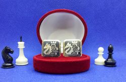 Antique Soviet Silver Chess Cufflinks. Vintage Russian Cufflinks