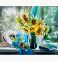 Sunflowers Painting Floral Original Art Flower Artwork 20x24 inch
