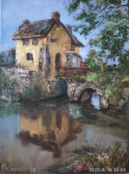 landscape with house painting impressionism original art oil artwork