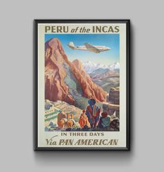 Peru vintage travel poster, digital download