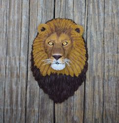 Lion handmade pin, wild cat brooch, animal portrait brooch