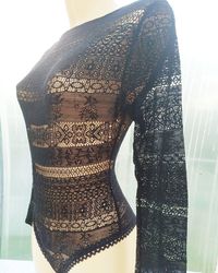 BLACK Lace Long Sleeve Bodysuit. stretch lace boudoir lingerie. erotic underwear for romantic evening, Ladies Sexy Lace