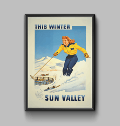 This winter Sun Valley vintage travel poster, digital download