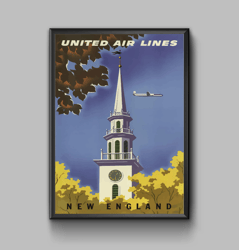 New England vintage travel poster, digital download