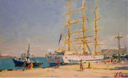 Old Ship Port Original Oil Painting Nautical Home Wall Decor