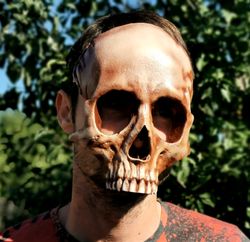 Human Skull mask full face with realistic teeth, Handmade SFX, ivory, ritual skull mask, monster mask, cosplay mask