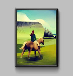 Riding a horse vintage travel poster, digital download