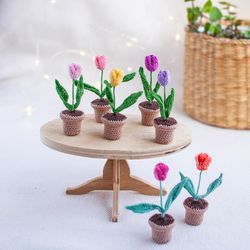 Miniature tulip in a pot, Collectible Fairy garden miniatures, Spring tulip, Tiny crochet flowers - Choose your color
