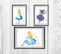 Alice In Wonderland Disney Set Art Print Digital Files decor nursery room watercolor