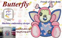 Butterfly Tatty Teddy Friend 2 Sizes Embroidery Design