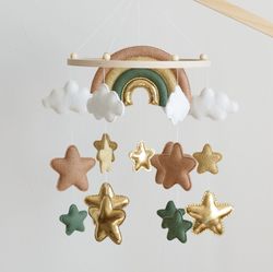 Custom Rainbow, Stars and Cloud Baby Mobile - Handcrafted Soft Felt Nursery Decor