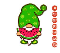 Layered Summer Gnome Mandala with Watermelon svg, Gnome cutting template DXF files for Cricut