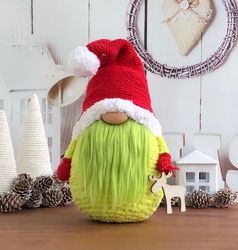 Grinch gnome Christmas decoration, Christmas gnome, Holiday decor, Christmas gift for coworker
