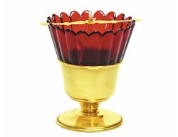 Table Orthodox vigil lamp, brass lamp with RED glass, medium, high 5" (12 cm)