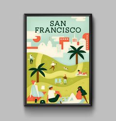 Dolores park San Francisco travel poster, digital download