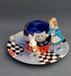 Alice in Wonderland ,Ceramic sculpture ,Decorative vase ,Porcelain figurine ,candy bowl ,fruit bowl, home decor