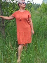 Knitted linen tunic dress orange oversized