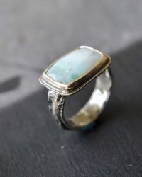 Sterling silver ring with blue gemstone - larimar