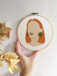 Boho woman cross stitch pattern Modern cross stitch PDF Redhead girl Female portrait xstitch for beginners