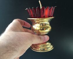 Table Orthodox Vigil Lamp, Brass Lamp With Red Glass, Medium, High 5,5" (14 Cm)