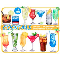 Watercolor tropical Cocktails clipart - Alcoholic Drinks png