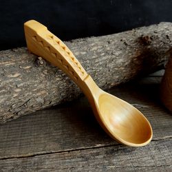 Handmade wooden coffee scoop with decorated handle from willow wood