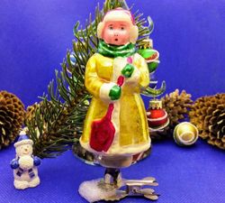 Soviet Vintage Christmas Toy - Boy with Shovel. Christmas glass Toy