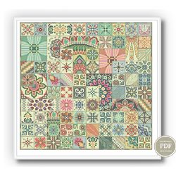 Sampler Patchwork Squares Cross stitch Mosaic PDF Monochrome Modern Embroidery  Folk Art 86